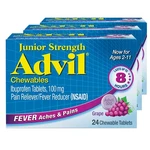 Advil Junior Strength Chewable Ibuprofen Pain Reliever 24 Count (pack 3) New. Price: $25.16.