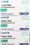 Major Sleep Tabs Nighttime Aid- 50 Tablets 3 Pack -exp Date 07-2028 New. Price: $13.99.