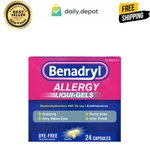 Benadryl Liqui-gels Allergy Medicine Dye Free 25MG Diphenhydramine 24 Count New. Price: $10.48.