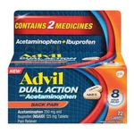 Advil Dual Action With Acetaminophen Back Pain 72 Caplets New. Price: $11.95.