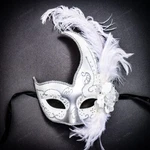 Ostrich Side Feather Venetian Masquerade Costume Eye Mask Glitter Swan White New. Price: $21.00.