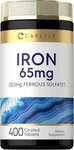Iron 65 Mg Ferrous Sulfate 400 Tablets Vegetarian, Non-gmo By Carlyle New. Price: $13.49.