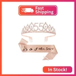 Cieher 55TH Birthday Crown & Sash Set - Pearl Pin Tiara, Fabulous New. Price: $20.45.