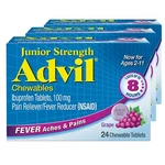Advil Junior Strength Chewable Ibuprofen 24 Tablets Grape Flavor Kids Pain Re... New. Price: $23.79.