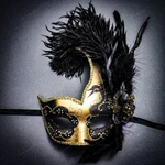 Ostrich Feather Venetian Masquerade Costume Eye Mask Glitter Swan Black Gold New. Price: $21.00.