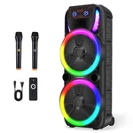 Dual 15" Portable Bluetooth Speaker Heavy Bass Party System Led Light W/ 2 Mics New. Price: $219.99.