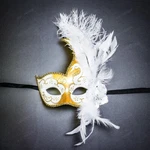 Ostrich Feather Venetian Masquerade Costume Eye Mask Glitter Swan Gold White New. Price: $21.00.