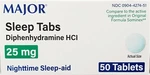 Major Sleep Tabs Diphenhydramine 25MG 50 Ct Exp Date 07-2028 New. Price: $8.99.
