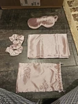 Summer & Rose Pink Satin Sleep Mask Set With Scrunchies, Pillowcase Bag New. Price: $10.00.